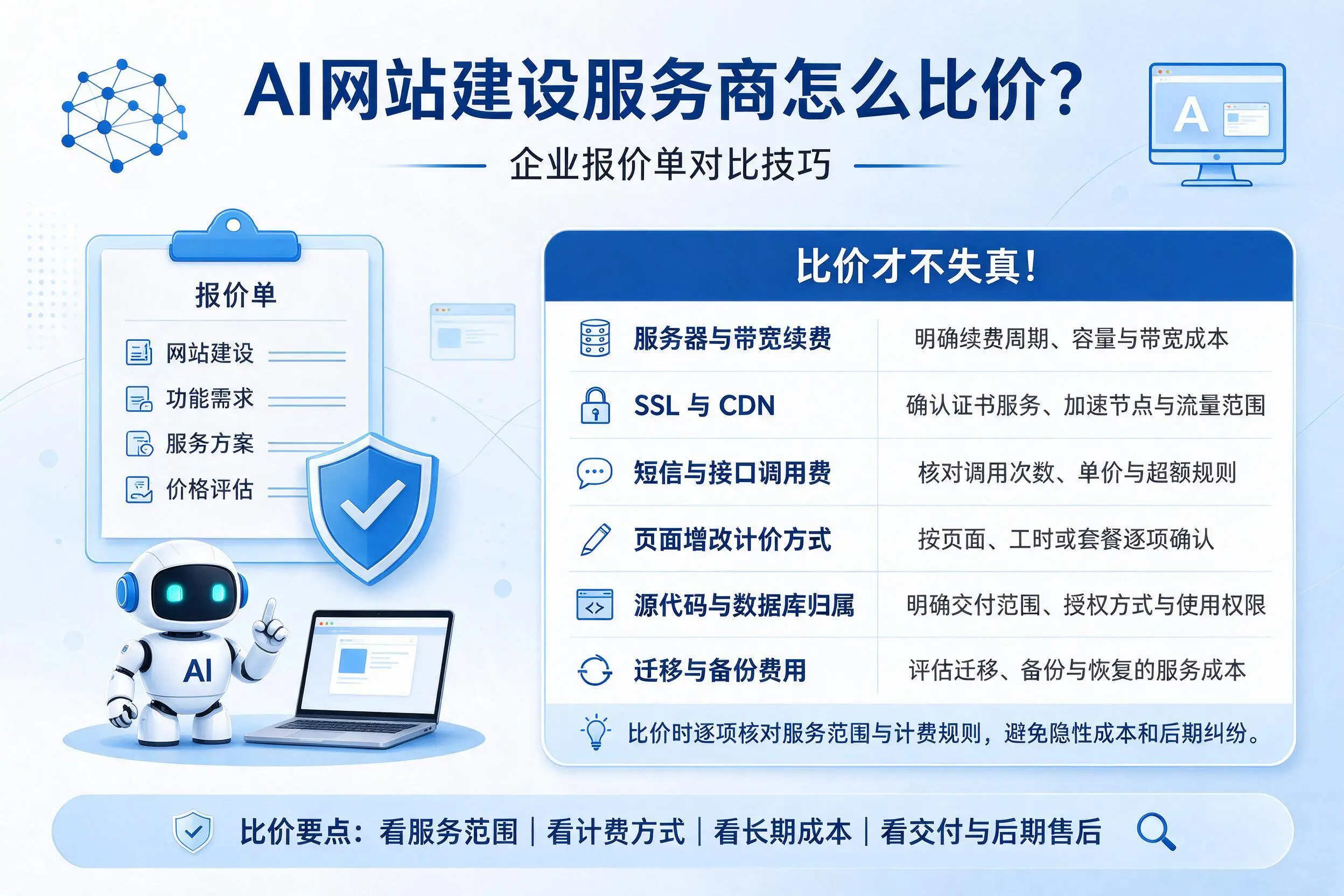 AI网站建设服务商怎么比价？贺州企业报价单对比技巧